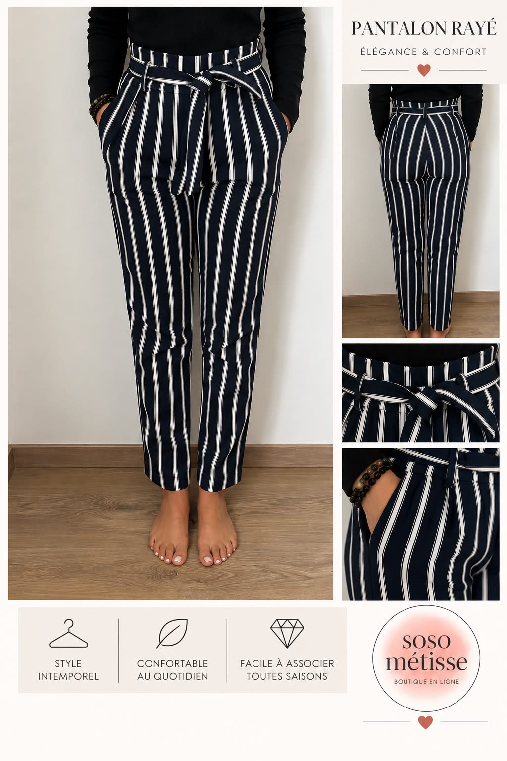 Pantalon rayé taille 34