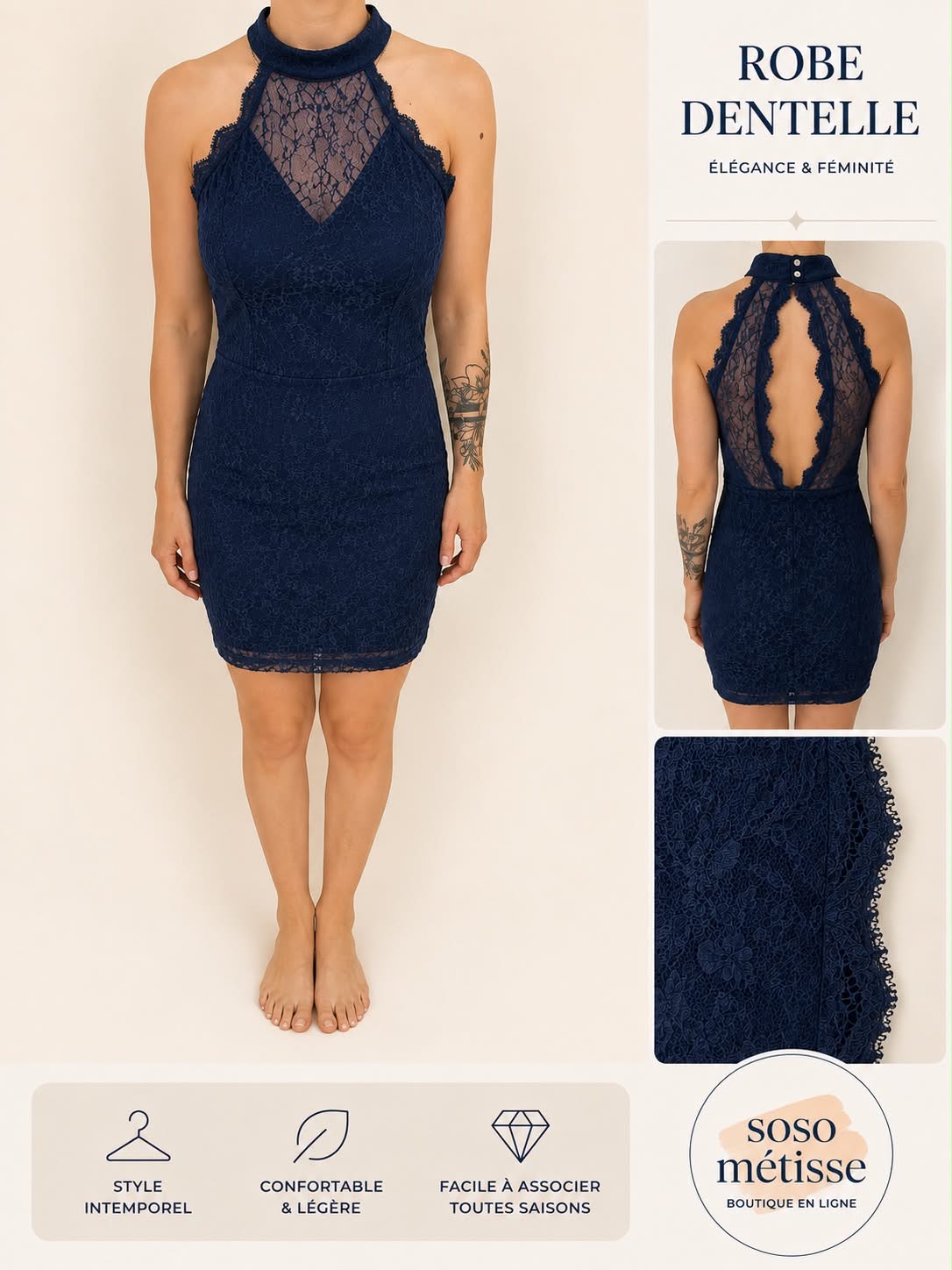 Robe cocktail bleu marine