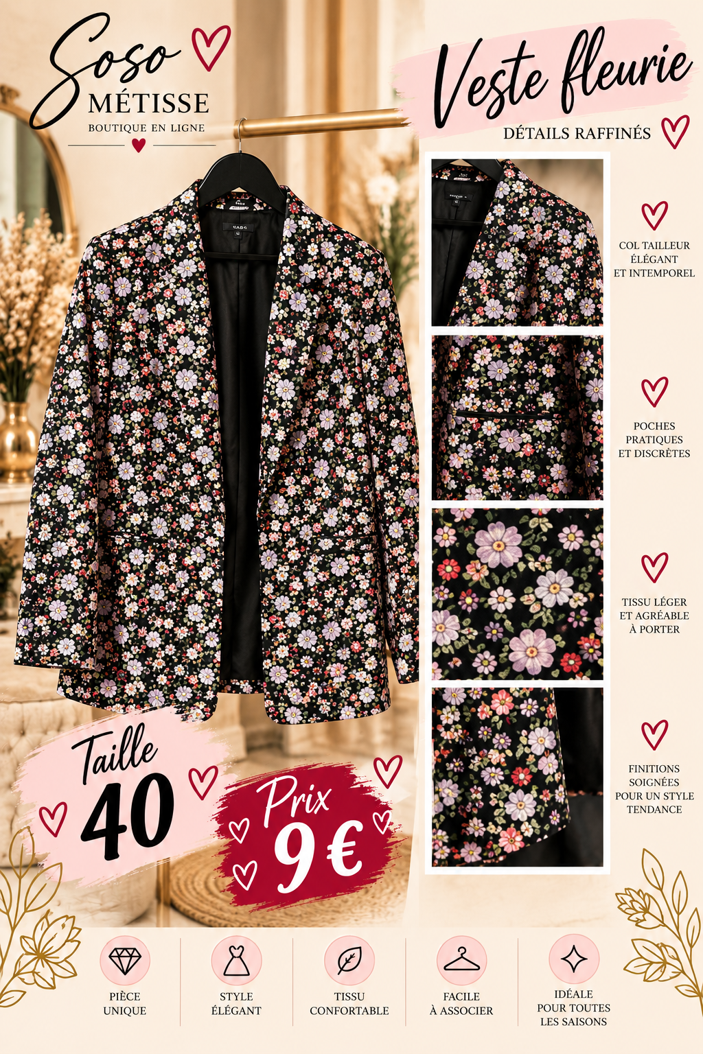 Veste fleurie taille 40