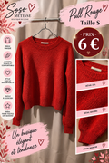 Pull rouge en maille à col rond et manches longues, taille S