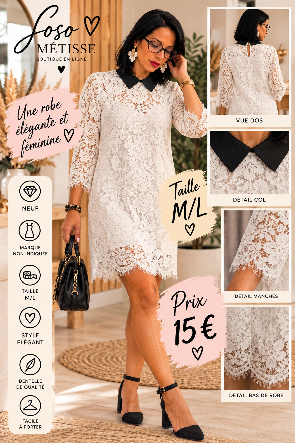 Robe dentelle raffinés taille M/L