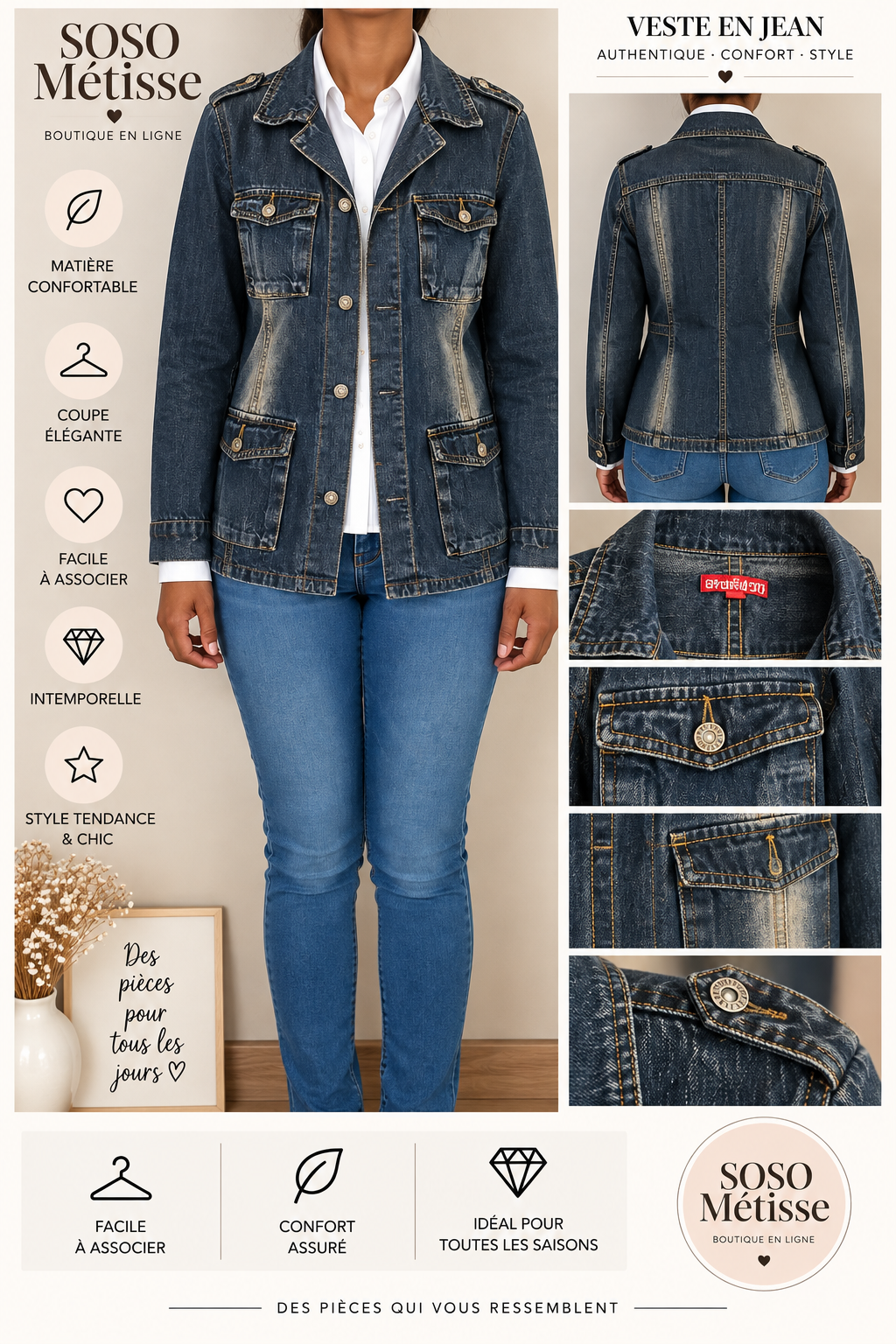Veste en jean coupe semi-longue – taille S