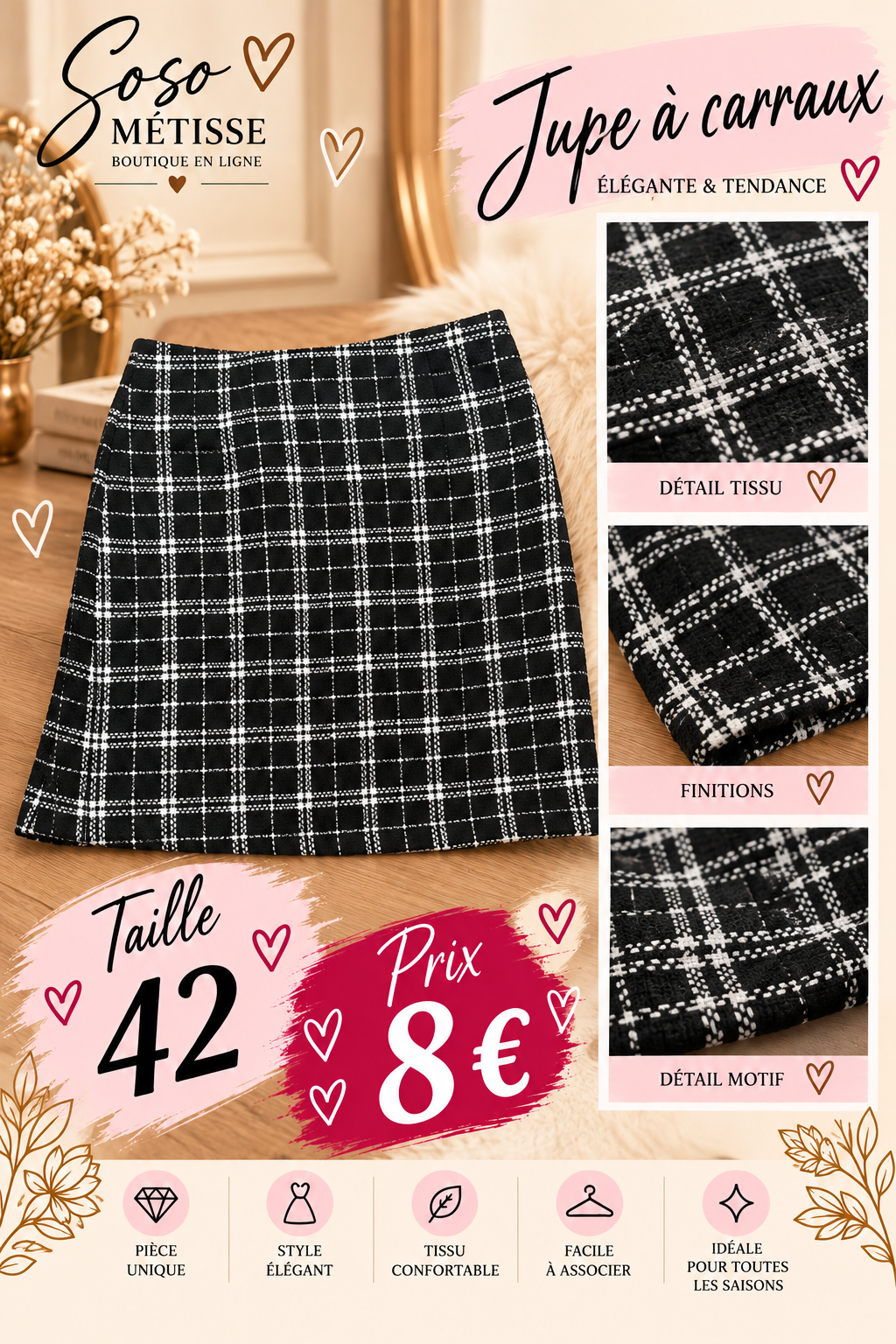 Jupe a carreaux taille 42