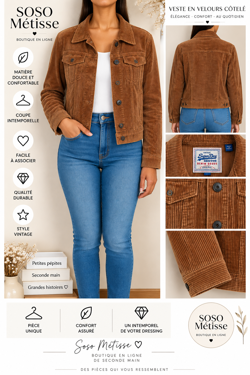 Veste en velours – taille 40 (taille petit)
