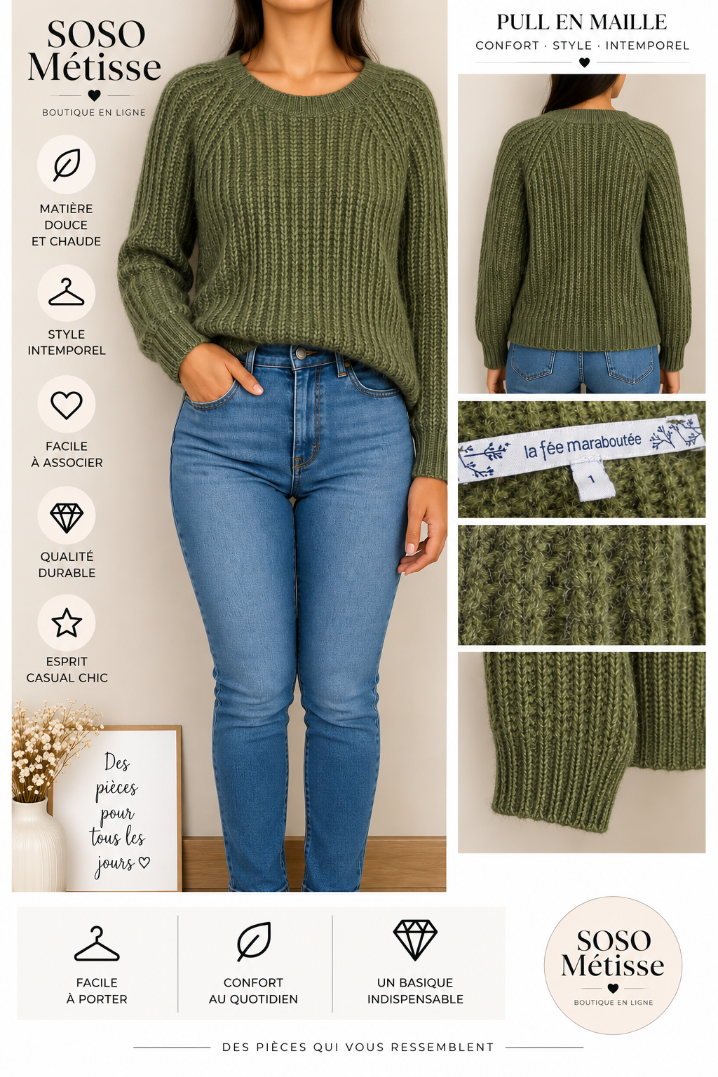 Pull en laine Fée Maraboutée – taille 1
