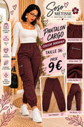 Pantalon cargo bordeaux taille 36, vues porté et à plat